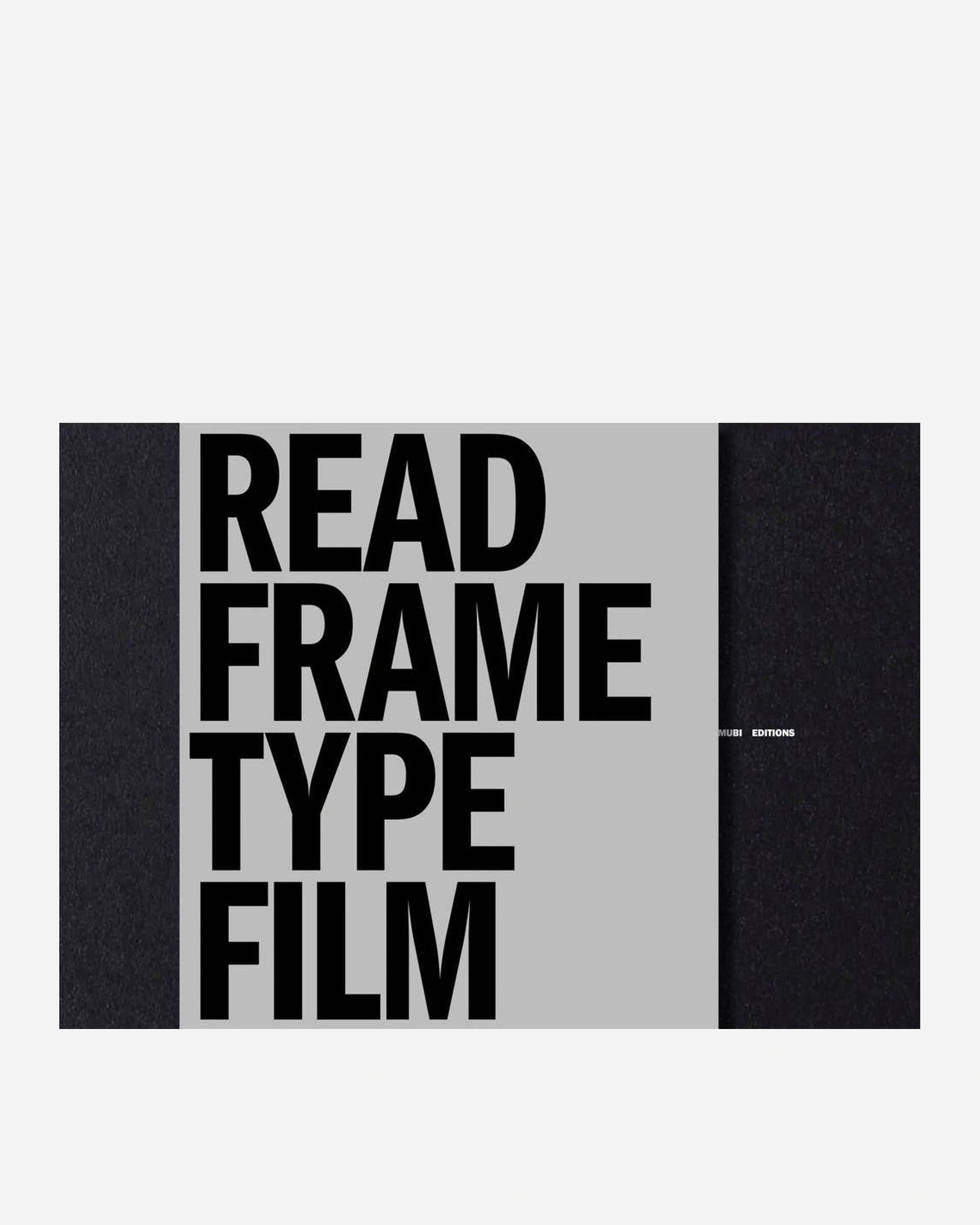 Book cover with text 'READ FRAME TYPE FILM' on a black and gray background