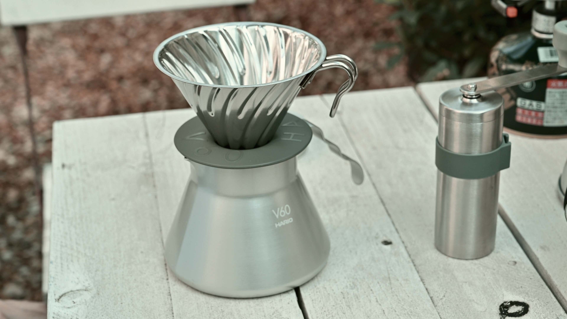 A photo of Outdoor V60 Metal coffee server in silver