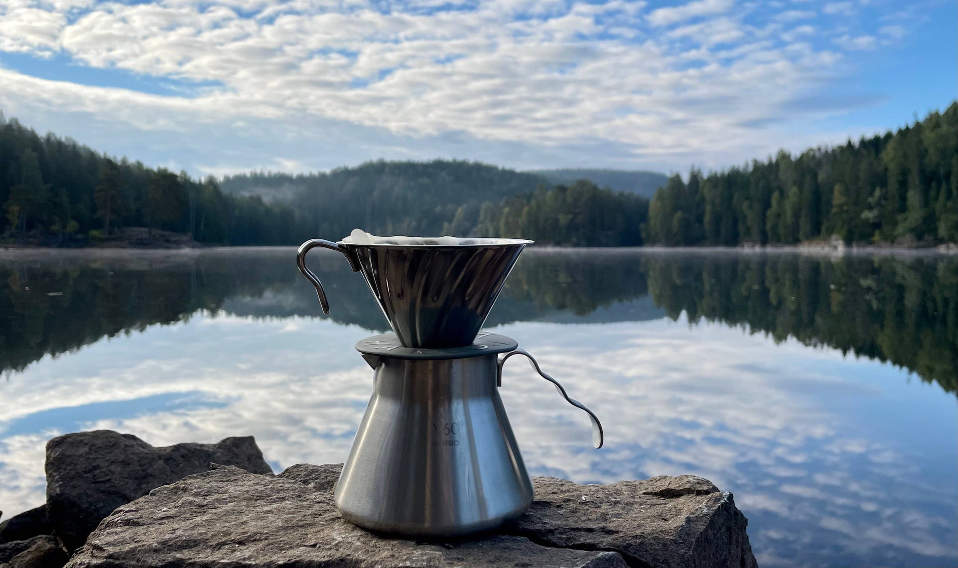 A photo of Outdoor V60 Metal coffee server in silver