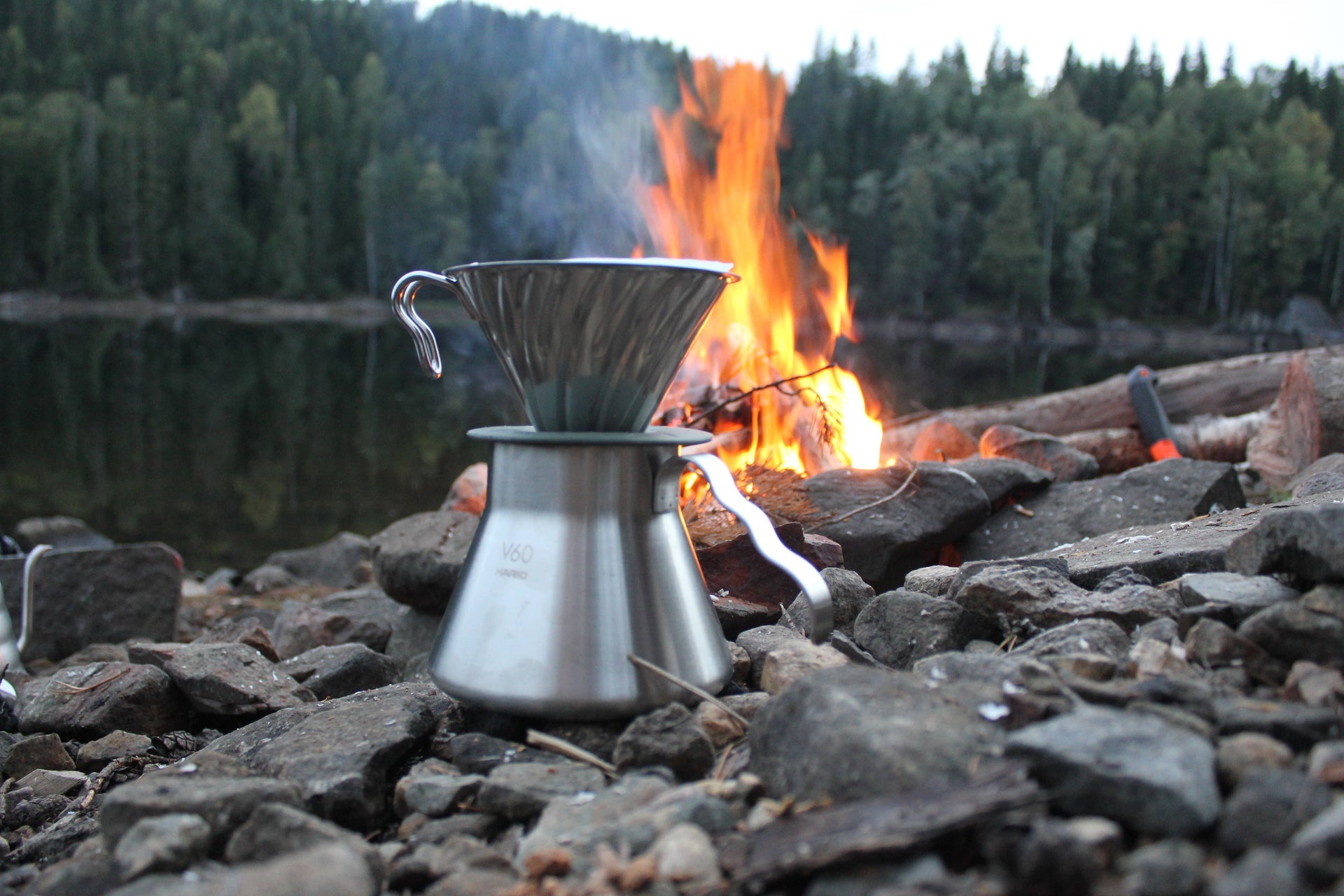 A photo of Outdoor V60 Metal coffee server in silver